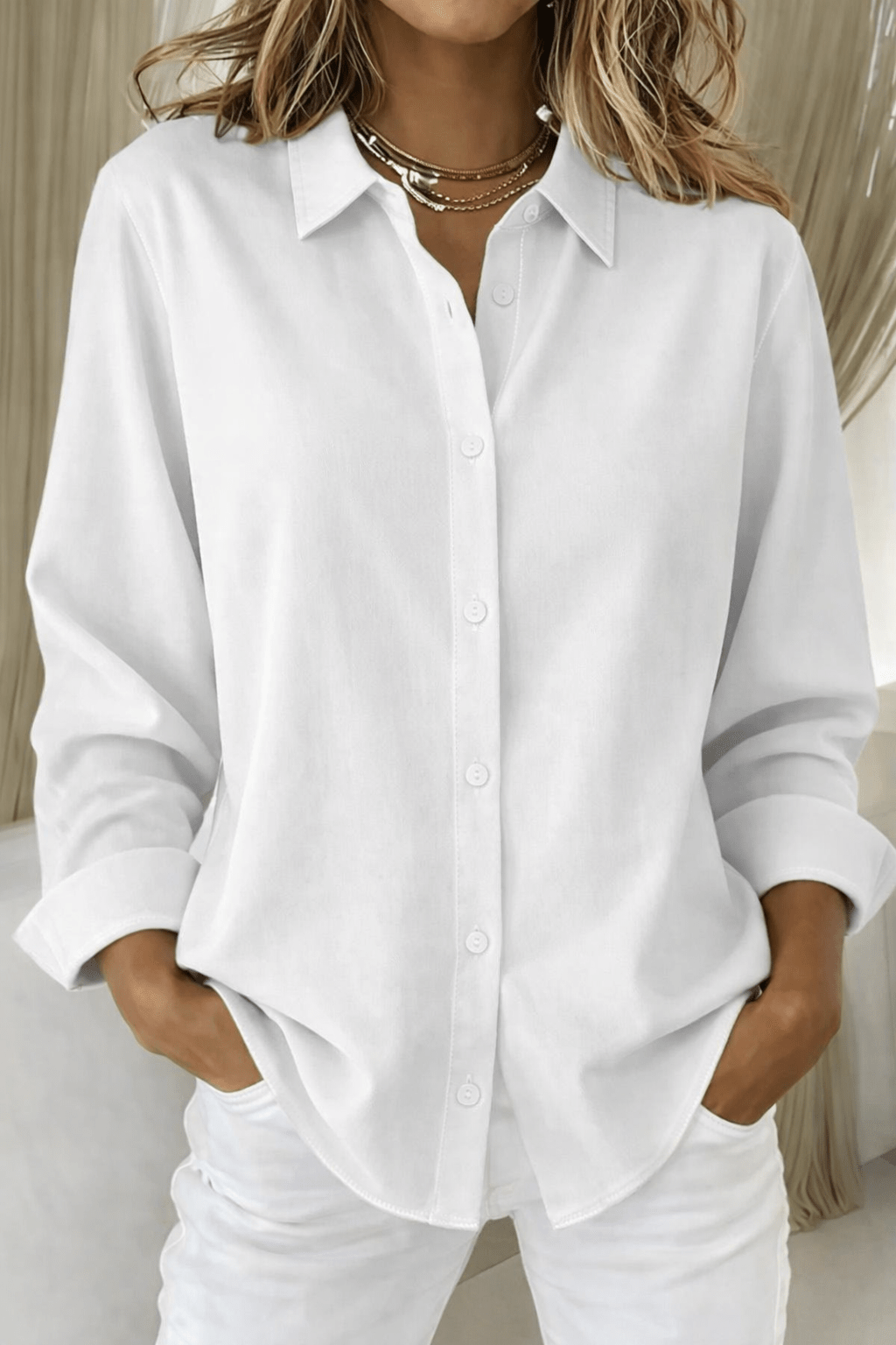 Women's minimalist long sleeve blouse with button closure, perfect for summer, available in plus sizes from S to 5XL. 4