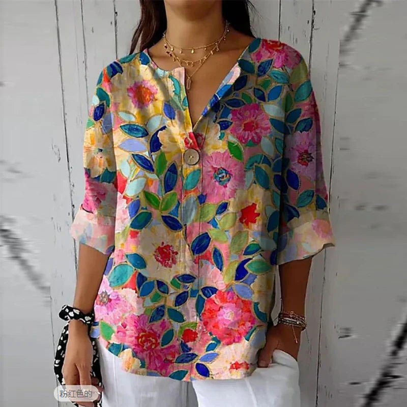 Womens Blouse with Point Collar and Floral Print – Soft Fabric Plus Size Spring Top 1