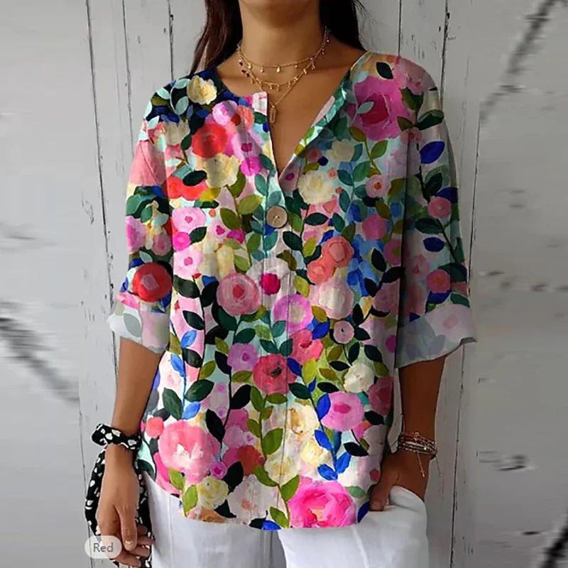 Womens Blouse with Point Collar and Floral Print – Soft Fabric Plus Size Spring Top 0
