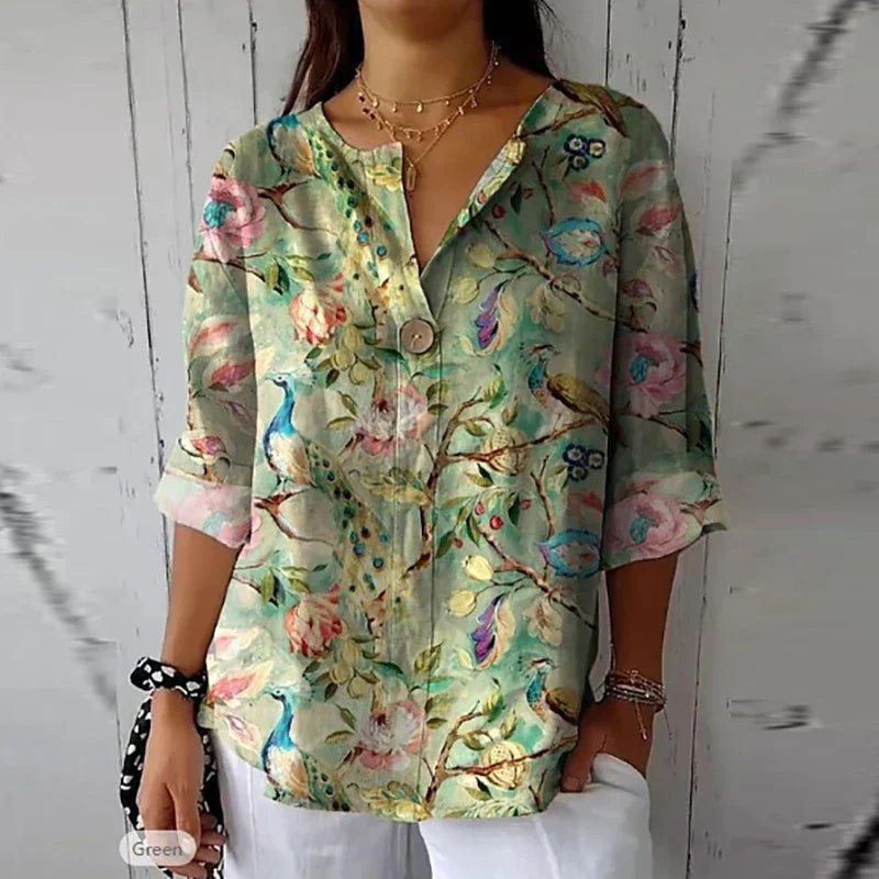 Womens Blouse with Point Collar and Floral Print – Soft Fabric Plus Size Spring Top 2