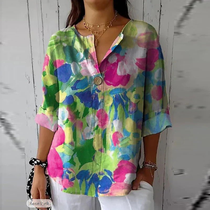 Womens Blouse with Point Collar and Floral Print – Soft Fabric Plus Size Spring Top 3