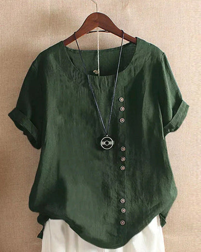 Women's button front top featuring a relaxed fit and short sleeves, perfect for casual summer wear, crafted from soft, breathable fabric. 1