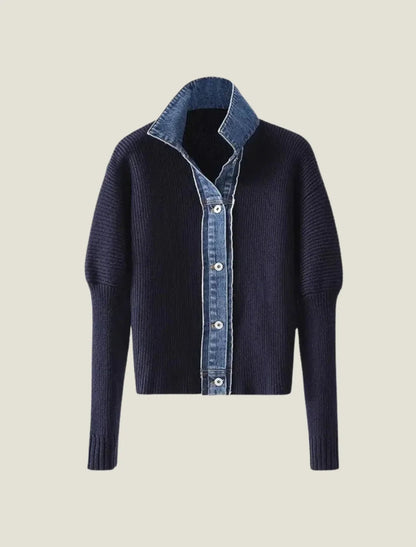 Women's black cardigan featuring a button-front design and collared neckline, crafted from soft knit fabric for comfort and style. 0