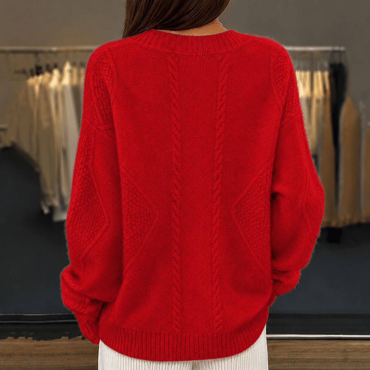 Women's cardigan featuring a stylish V-neck design, crafted from a soft wool-blend fabric, perfect for cozy layering in any season. 7