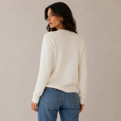 Women's cashmere cardigan featuring a button front and round neck, designed in a fitted style for versatile layering, perfect for both casual and formal occasions. 4