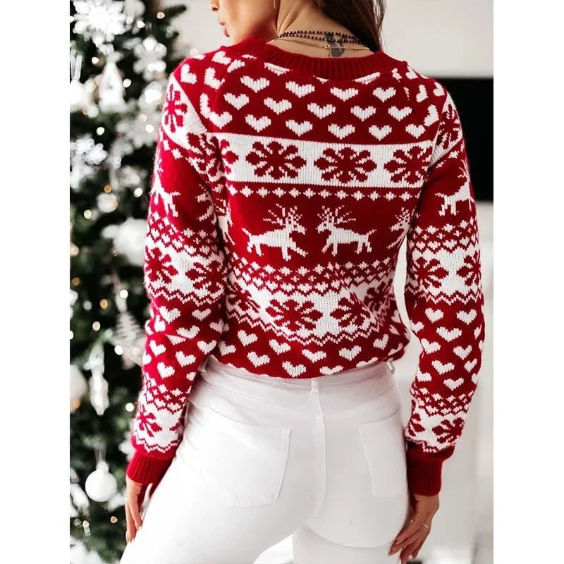 Women's Christmas Jumper featuring a festive snowflake print, long sleeve knitted pullover, perfect for holiday celebrations and cozy winter wear. 2