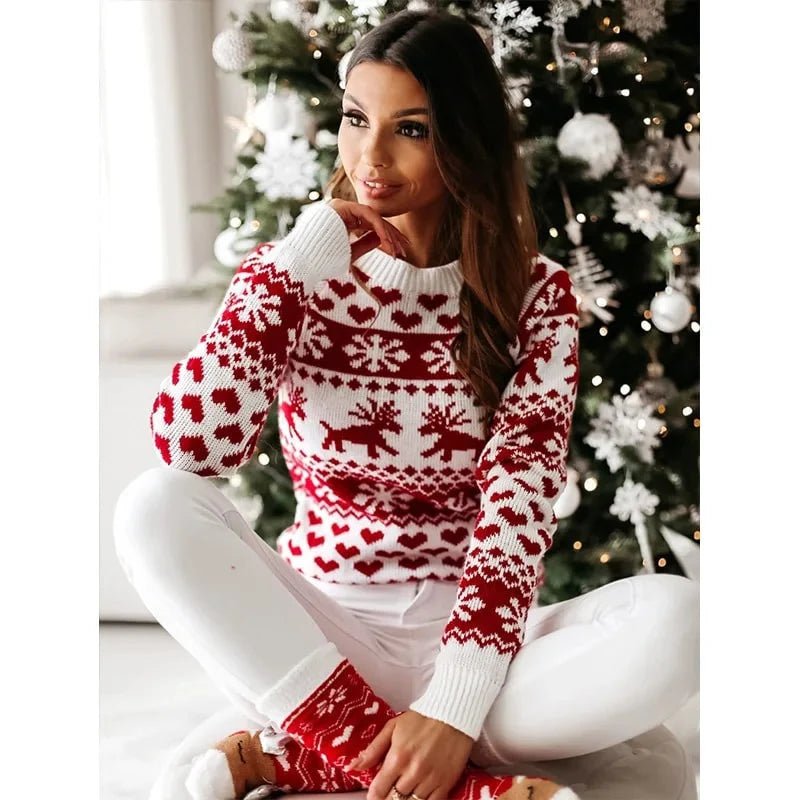 Women's Christmas Jumper featuring a festive snowflake print, long sleeve knitted pullover, perfect for holiday celebrations and cozy winter wear. 3