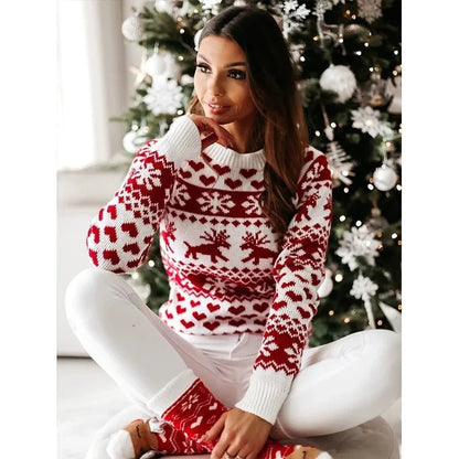 Women's Christmas Jumper featuring a festive snowflake print, long sleeve knitted pullover, perfect for holiday celebrations and cozy winter wear. 3