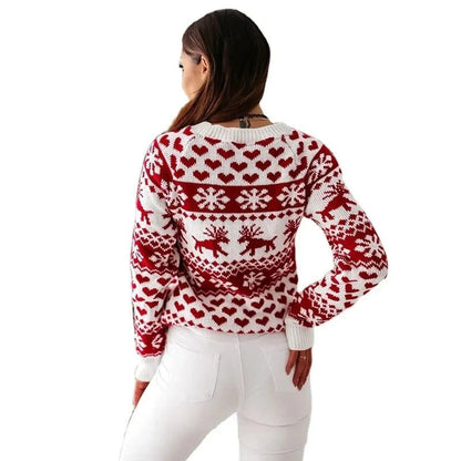 Women's Christmas Jumper featuring a festive snowflake print, long sleeve knitted pullover, perfect for holiday celebrations and cozy winter wear. 4