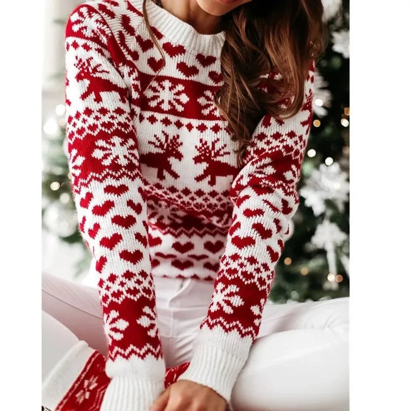 Women's Christmas Jumper featuring a festive snowflake print, long sleeve knitted pullover, perfect for holiday celebrations and cozy winter wear. 5