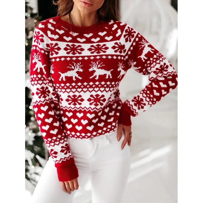 Women's Christmas Jumper featuring a festive snowflake print, long sleeve knitted pullover, perfect for holiday celebrations and cozy winter wear. 0