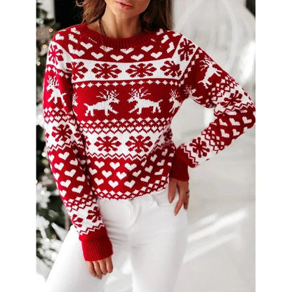 Women's Christmas Jumper featuring a festive snowflake print, long sleeve knitted pullover, perfect for holiday celebrations and cozy winter wear. 0