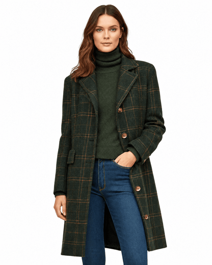 Women's fitted plaid wool blend coat with button closure, perfect for stylish winter outerwear. 0