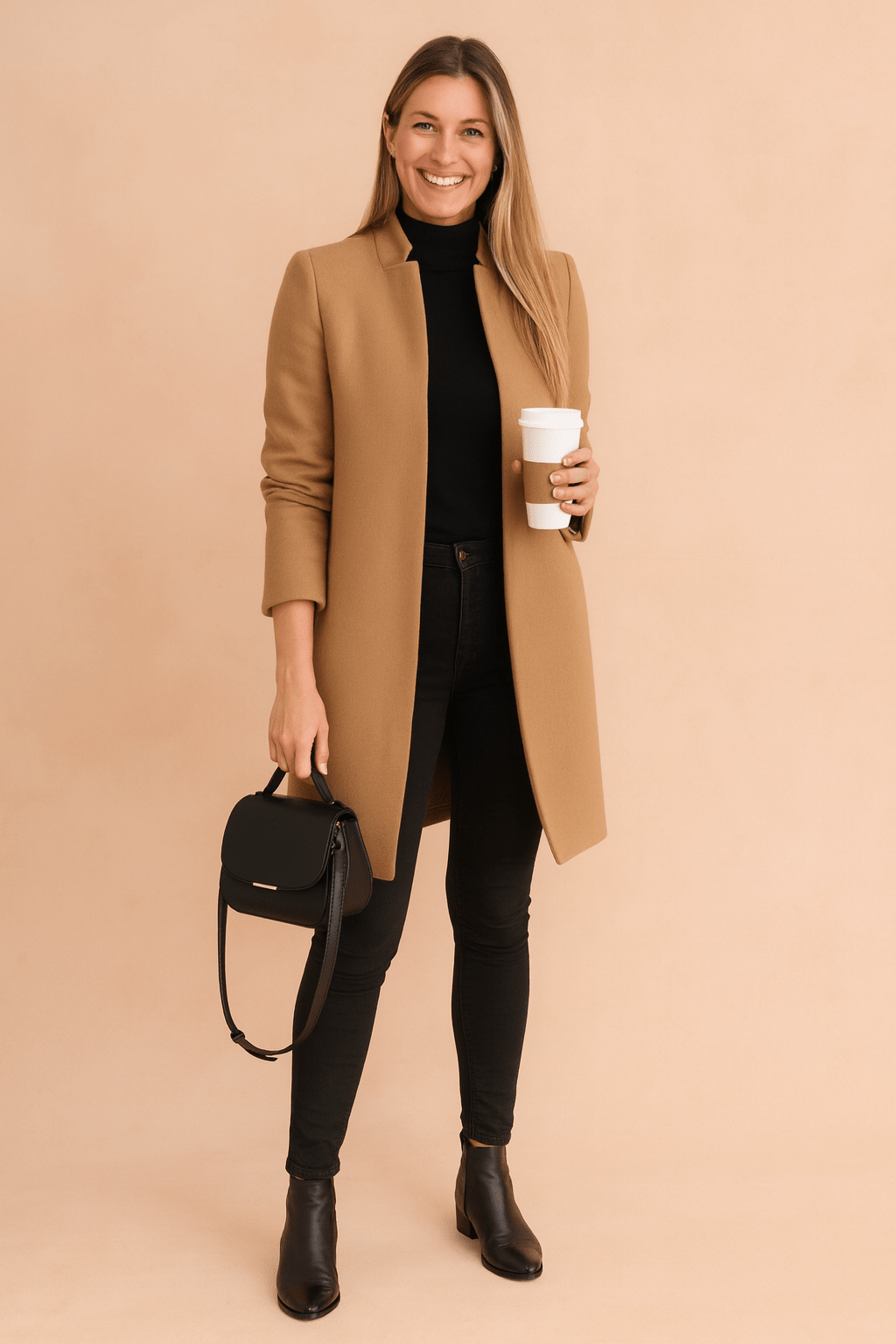 Women's coat featuring a fitted silhouette, designed with a lightweight polyester blend for a minimalist look, perfect for stylish layering. 0