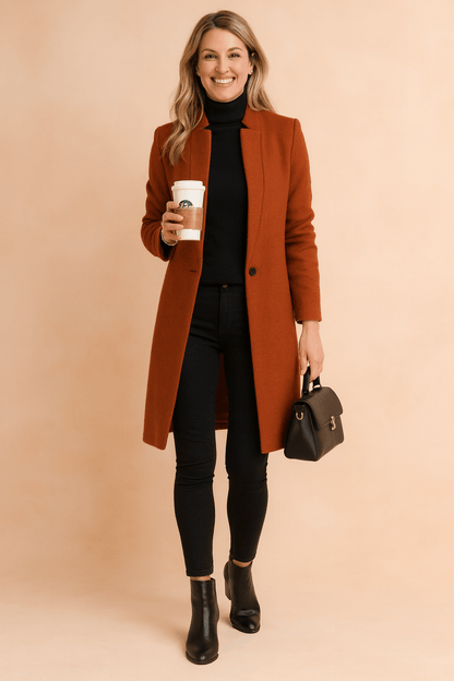 Women's coat featuring a fitted silhouette, designed with a lightweight polyester blend for a minimalist look, perfect for stylish layering. 2