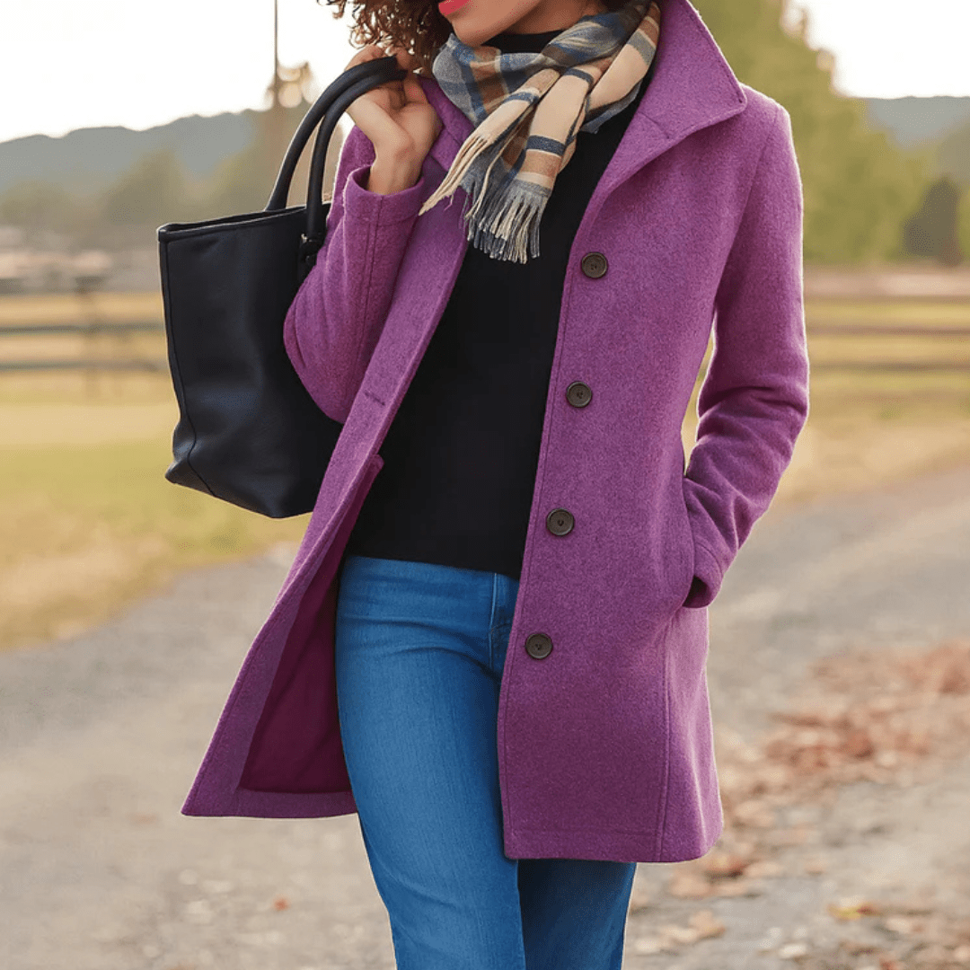 Elegant women's tailored overcoat with button front, made of warm wool, perfect for winter fashion and layering. 3