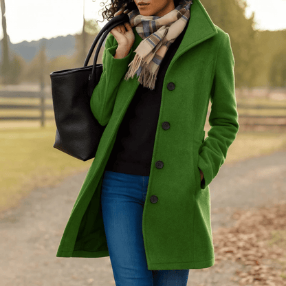 Elegant women's tailored overcoat with button front, made of warm wool, perfect for winter fashion and layering. 5