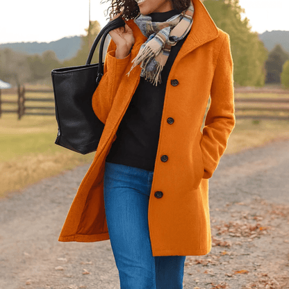 Elegant women's tailored overcoat with button front, made of warm wool, perfect for winter fashion and layering. 6