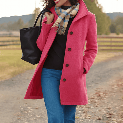 Elegant women's tailored overcoat with button front, made of warm wool, perfect for winter fashion and layering. 4
