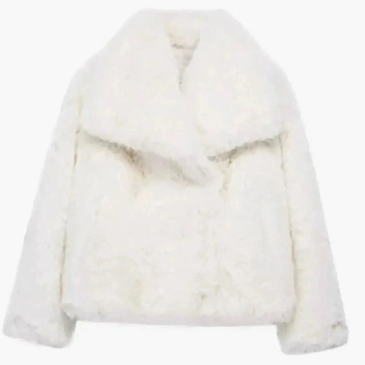 Women's cropped faux fur jacket with an open front, featuring a soft plush texture, perfect for autumn and winter layering. 5