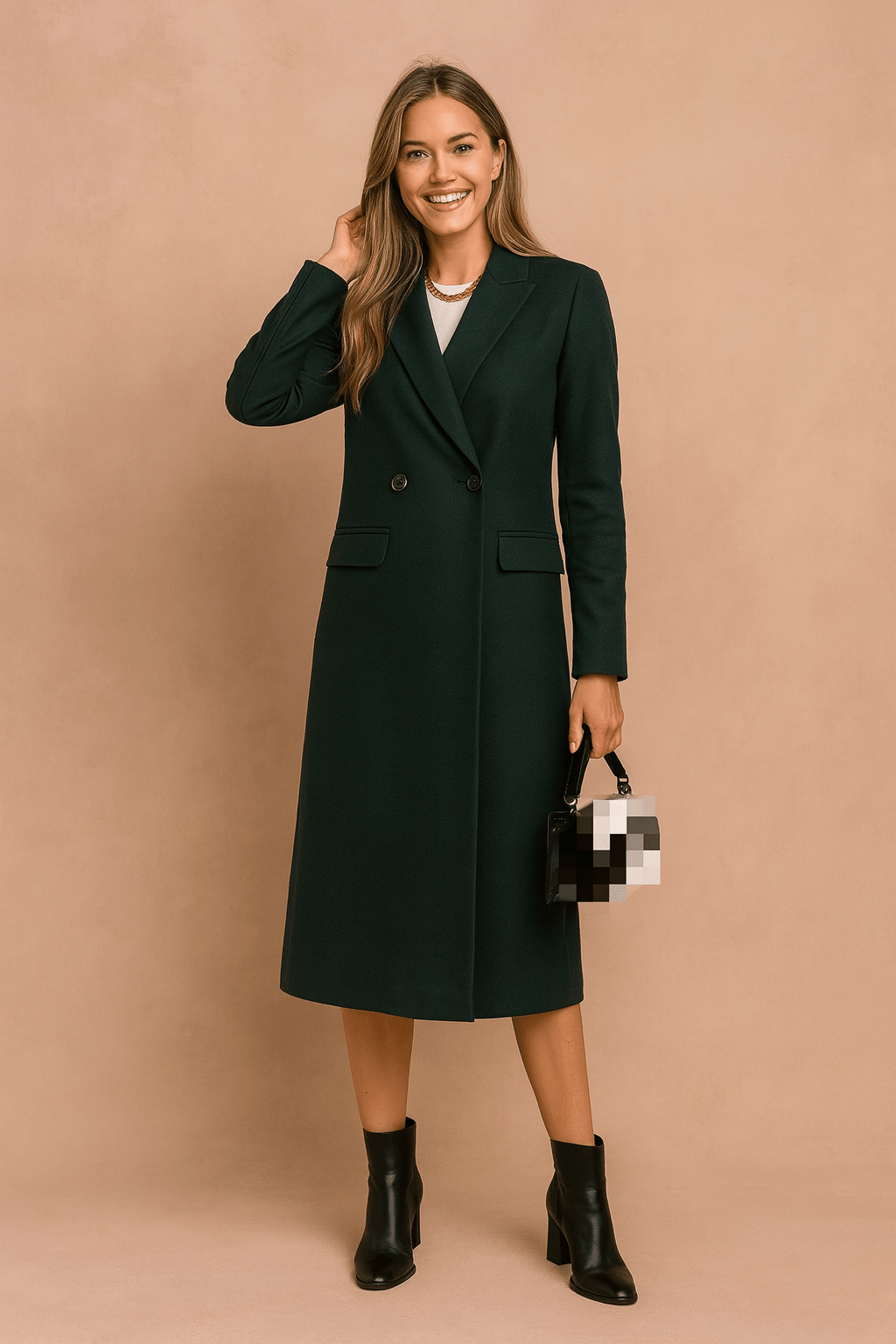Women's double-breasted winter trench coat featuring an elegant collar and decorative buttons, perfect for stylish cold-weather layering. 2