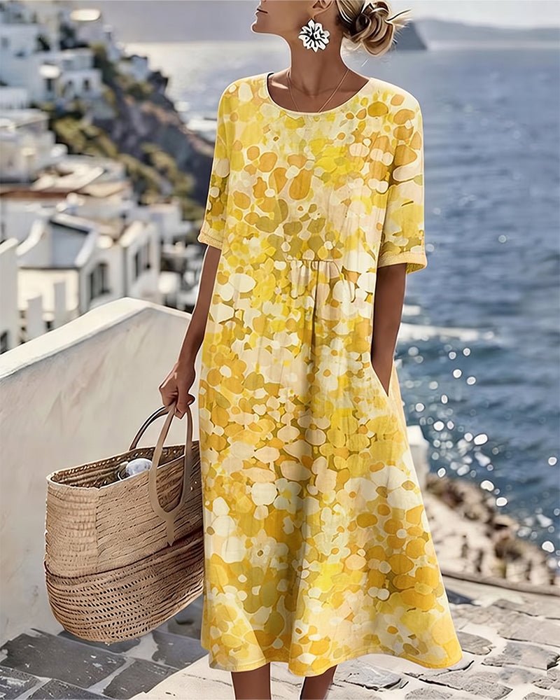 Womens A-Line Midi Dress with Pockets in Floral Cotton Blend, Perfect for Casual Summer Outings 4