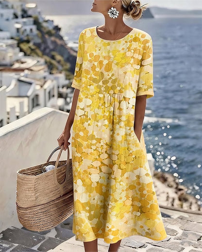 Womens A-Line Midi Dress with Pockets in Floral Cotton Blend, Perfect for Casual Summer Outings 4