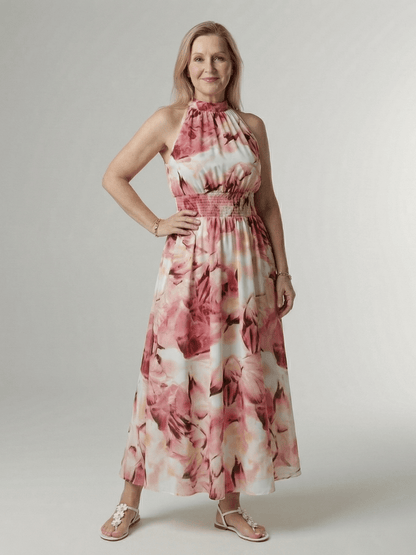 Lightweight summer midi dress for women featuring a sleeveless halter design, perfect for warm weather outings. 9
