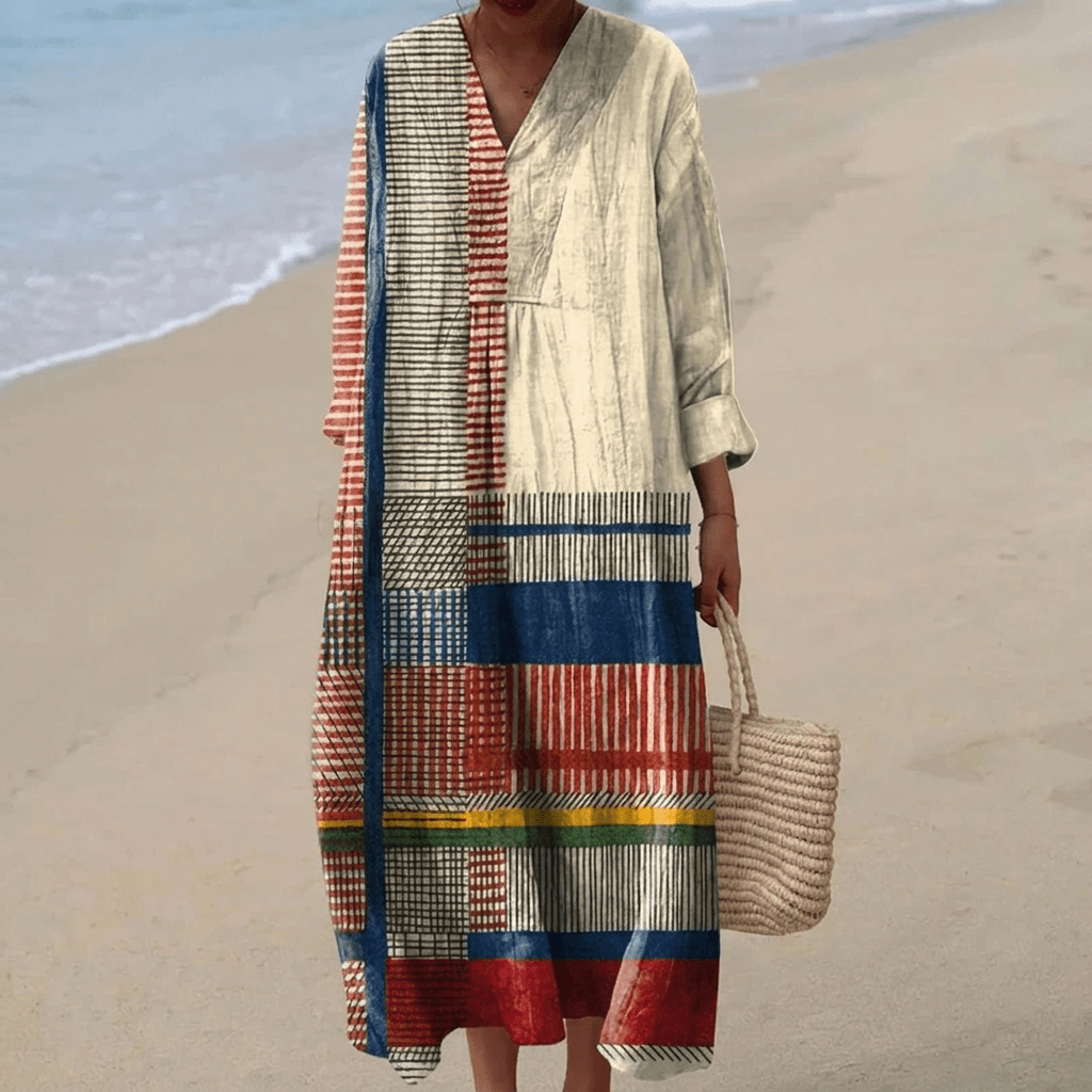 Elegant women's mid-length dress with a chic loose fit, perfect for summer and formal occasions, featuring a stylish design and comfortable fabric. 7