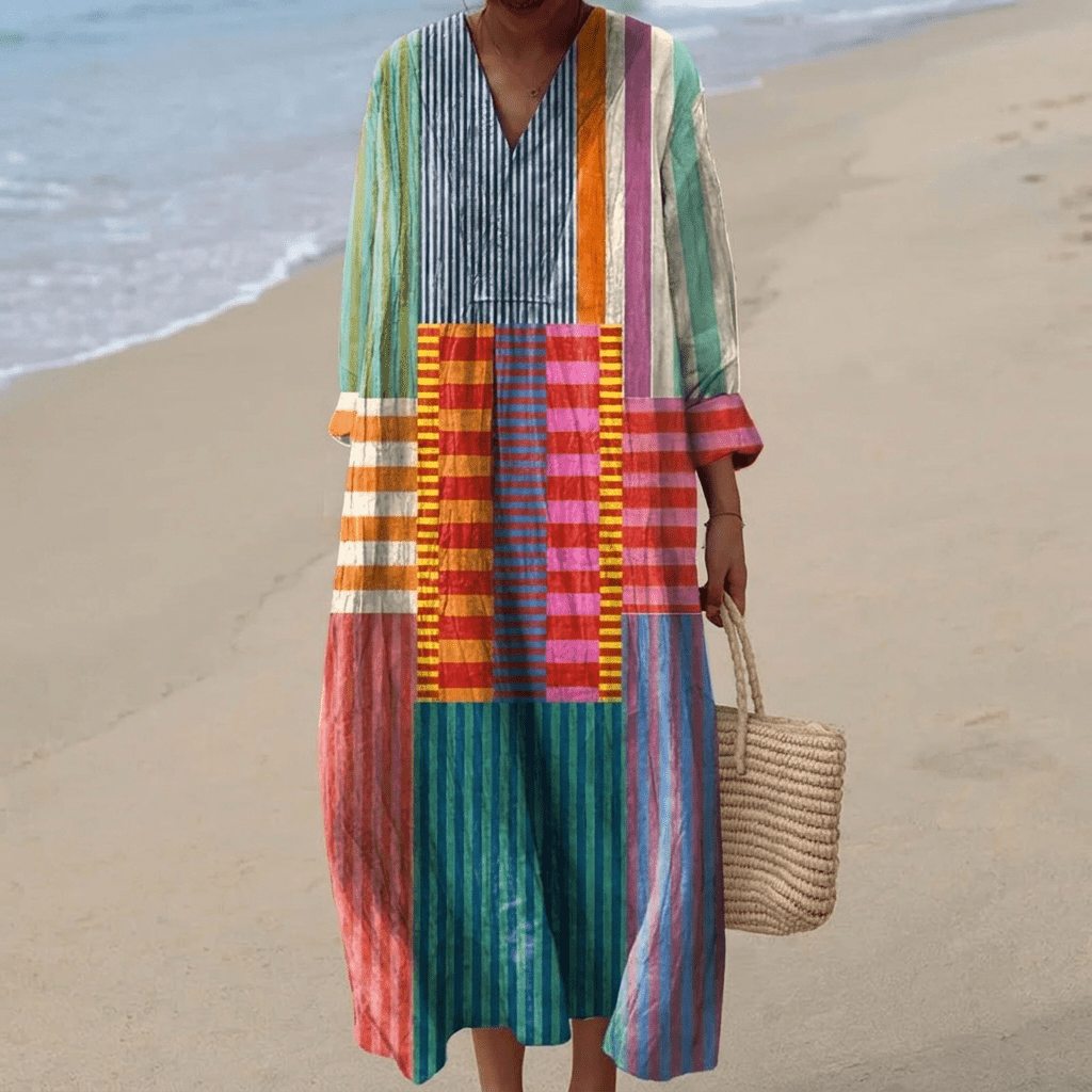 Elegant women's mid-length dress with a chic loose fit, perfect for summer and formal occasions, featuring a stylish design and comfortable fabric. 5