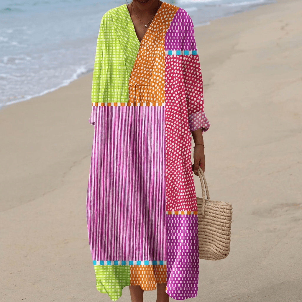 Elegant women's mid-length dress with a chic loose fit, perfect for summer and formal occasions, featuring a stylish design and comfortable fabric. 4