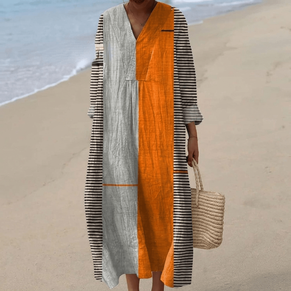 Elegant women's mid-length dress with a chic loose fit, perfect for summer and formal occasions, featuring a stylish design and comfortable fabric. 6