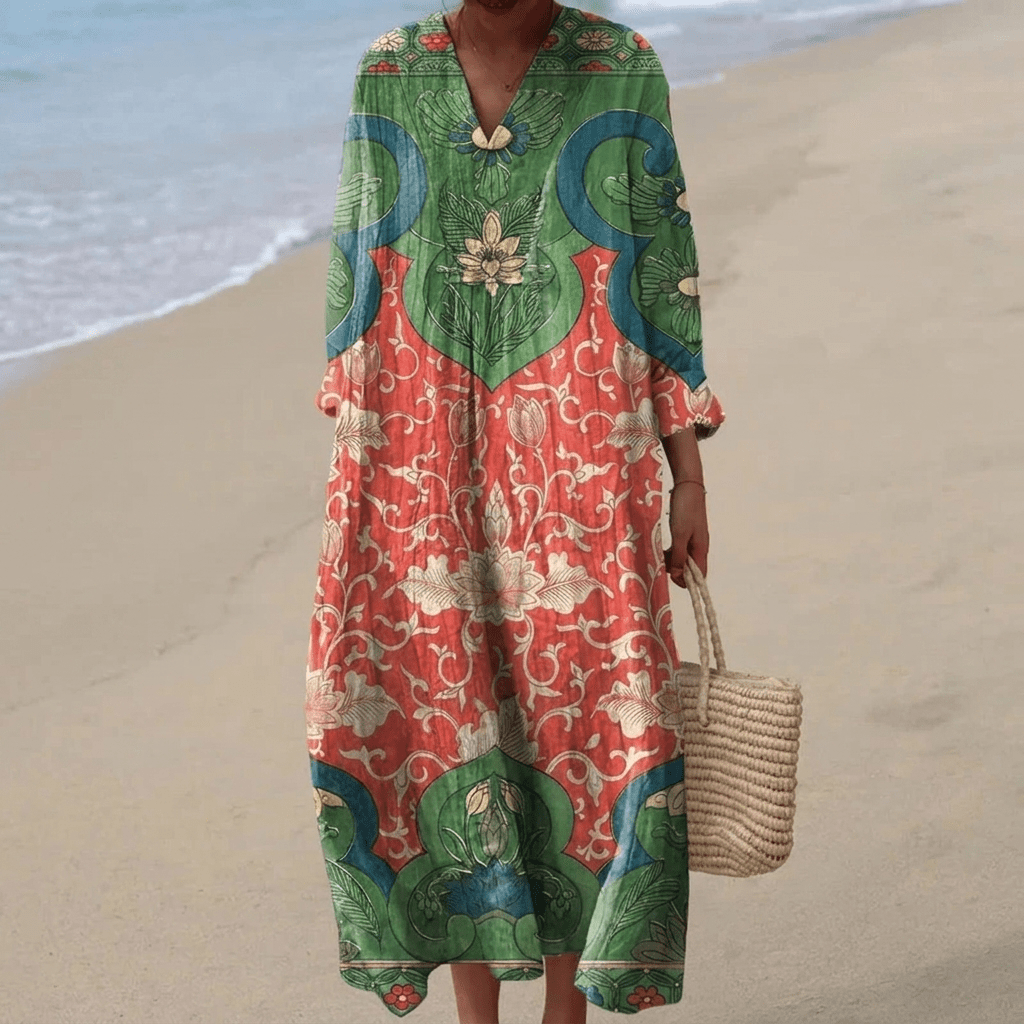 Elegant women's mid-length dress with a chic loose fit, perfect for summer and formal occasions, featuring a stylish design and comfortable fabric. 3