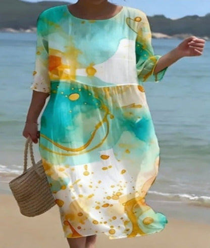 Womens floral cotton summer dress featuring a flattering cut, perfect for wedding guests and formal events. 0