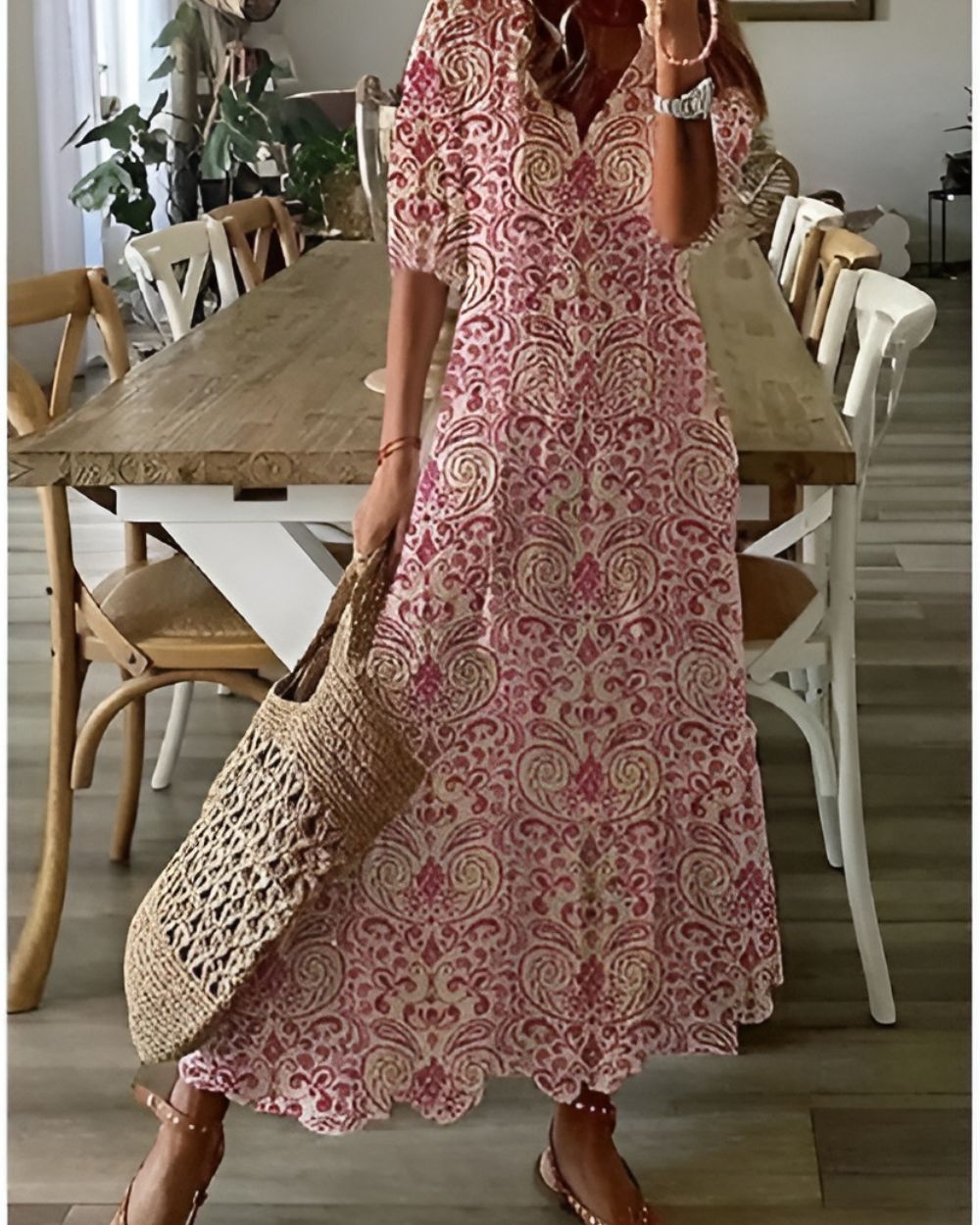 Lightweight summer boho style women's dress featuring a flowy fit and stylish tassel details, perfect for warm weather outings. 4
