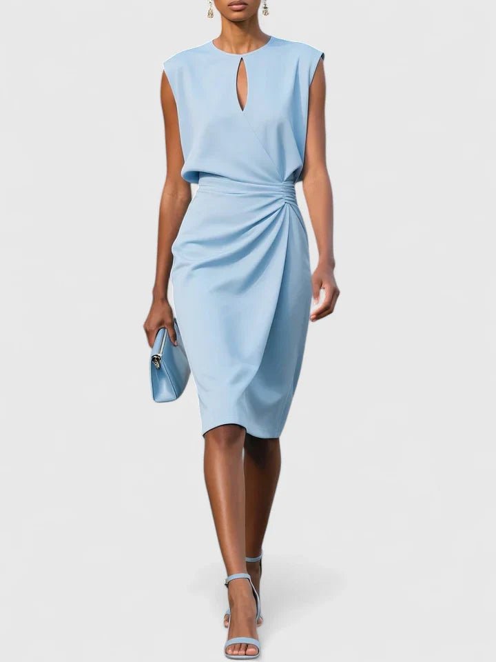 Elegant women's dress featuring a sleek cut, perfect for wedding guests, cocktail parties, and formal events. 0
