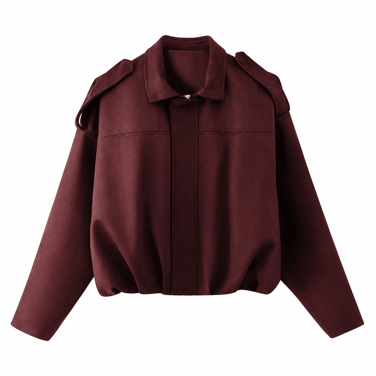 Women's faux suede bomber jacket featuring pronounced shoulders, a casual short cut, and a vintage-inspired design, perfect for chic, everyday wear. 3