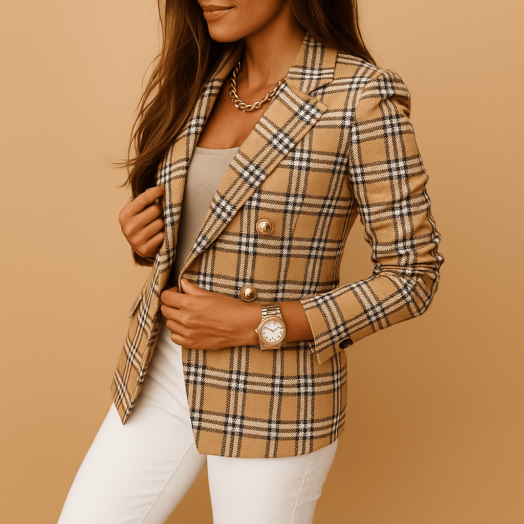 Elegant black women's fitted blazer featuring functional pockets, perfect for professional and stylish outfits in classic shades. 1