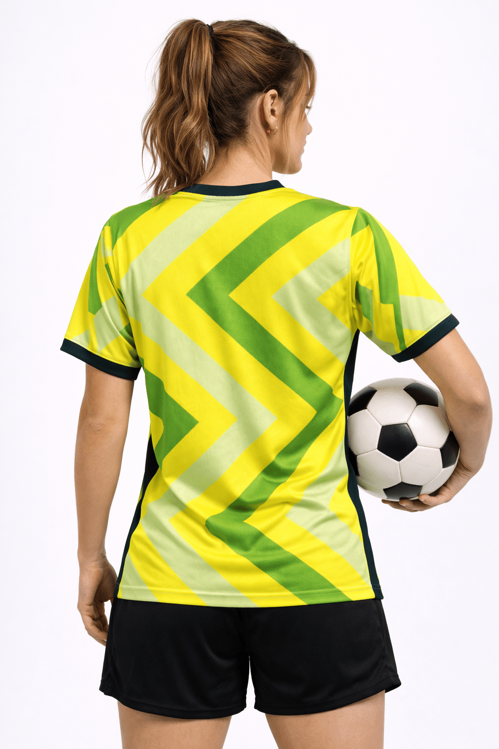 Women's Australia team colors football shirt featuring a crew neck, short sleeves, and a casual sportswear design in vibrant green and gold. 1