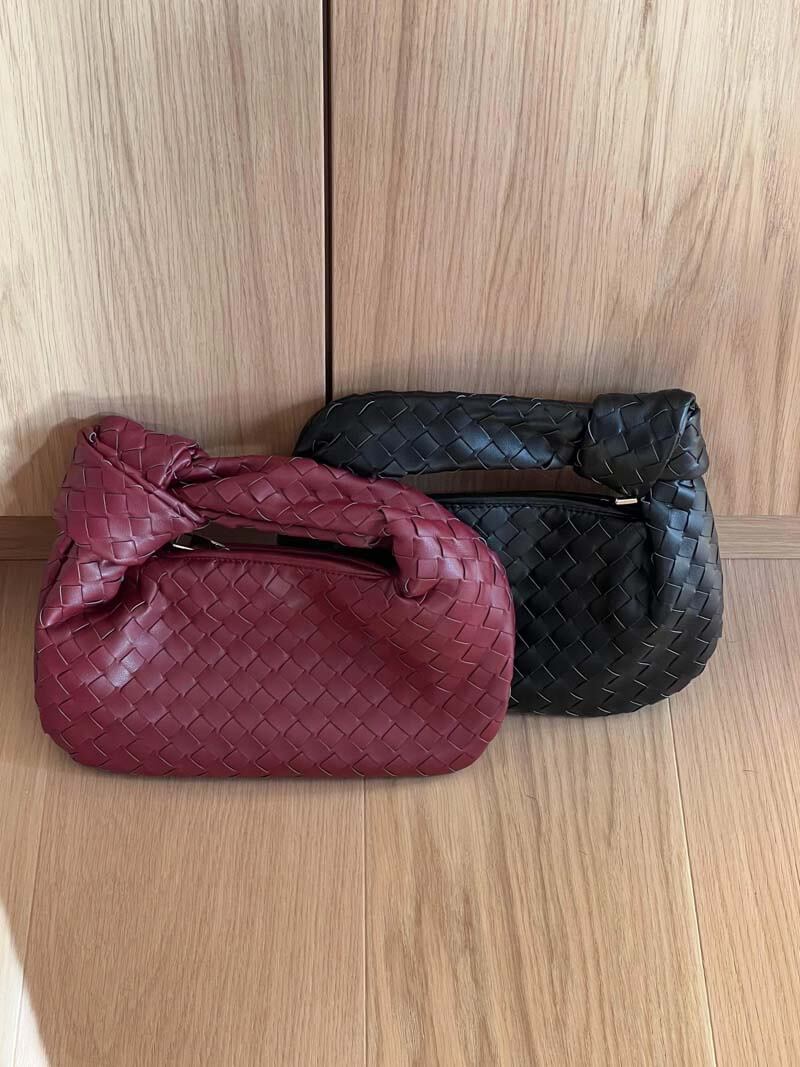 Women's vegan leather handbag featuring a stylish woven grid design, perfect for adding elegance and practicality to any outfit or occasion. 5