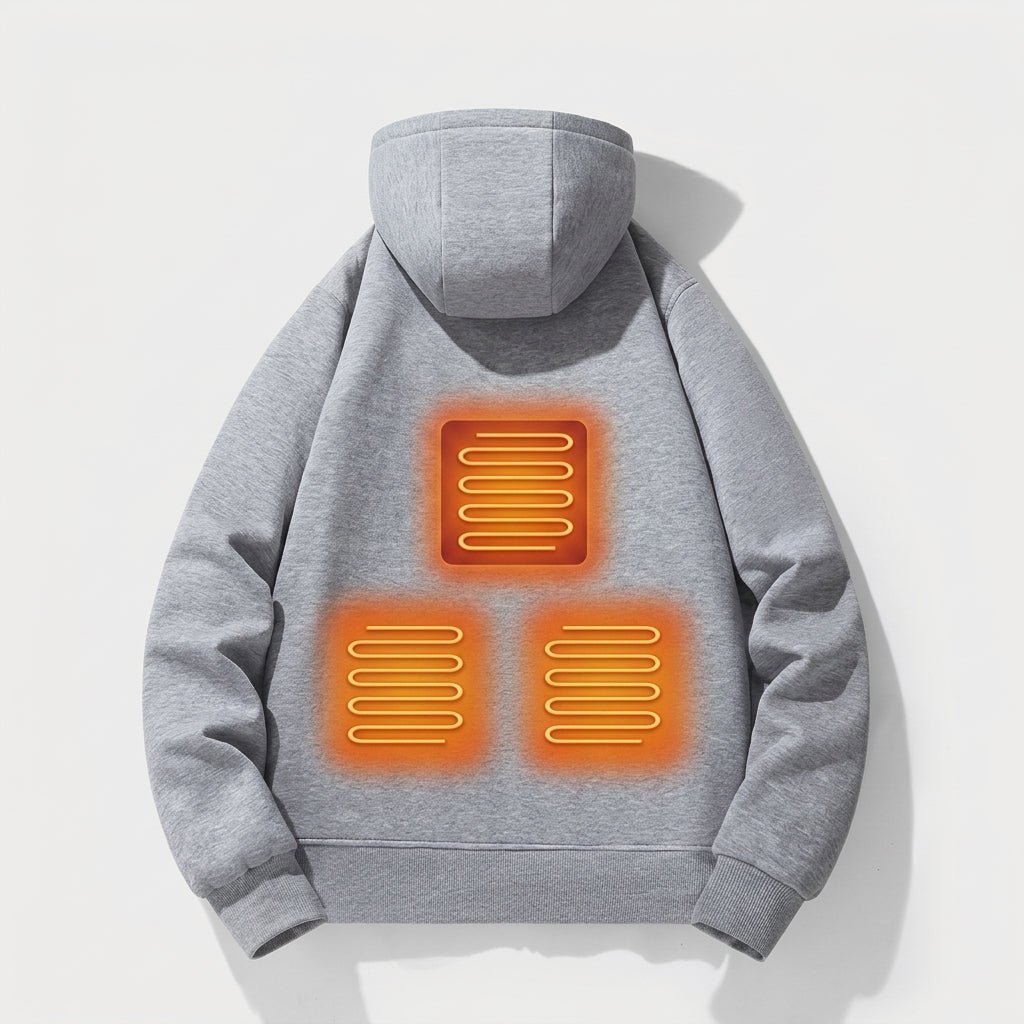 Women's heated zip-up hoodie featuring 3-level heat control, a cozy kangaroo pocket, and made from a warm polyester blend, perfect for cold weather 2