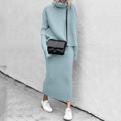 Women's knit top and maxi skirt co-ord set made from soft stretch fabric, featuring a relaxed fit for comfortable all-day wear. 3