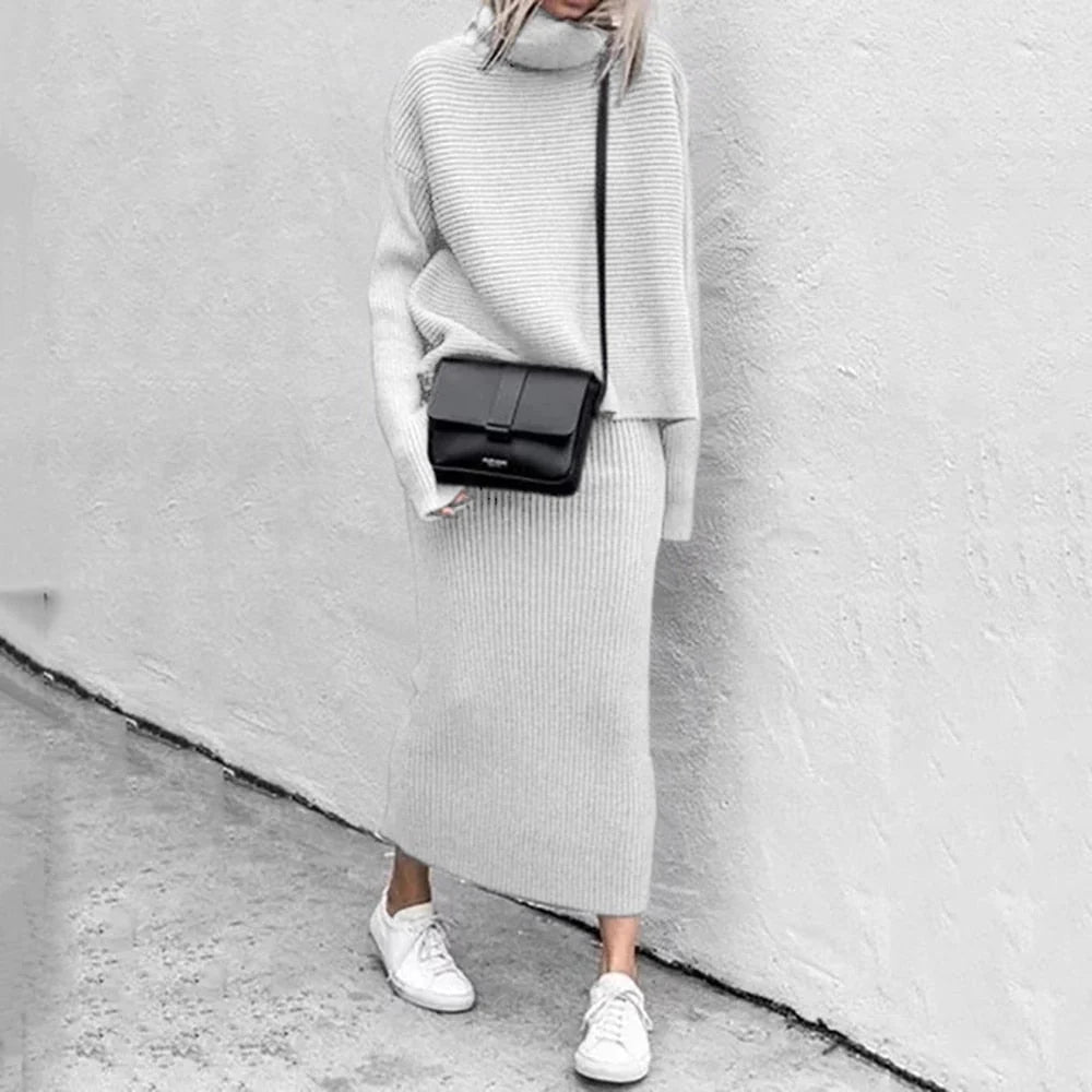 Women's knit top and maxi skirt co-ord set made from soft stretch fabric, featuring a relaxed fit for comfortable all-day wear. 5