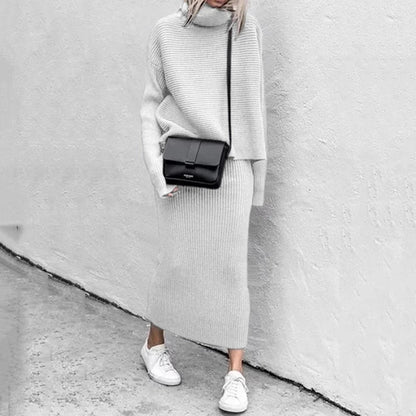 Women's knit top and maxi skirt co-ord set made from soft stretch fabric, featuring a relaxed fit for comfortable all-day wear. 5