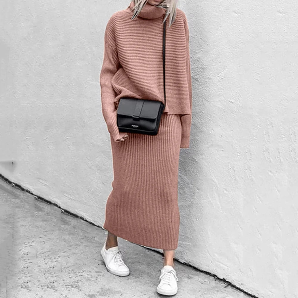 Women's knit top and maxi skirt co-ord set made from soft stretch fabric, featuring a relaxed fit for comfortable all-day wear. 4