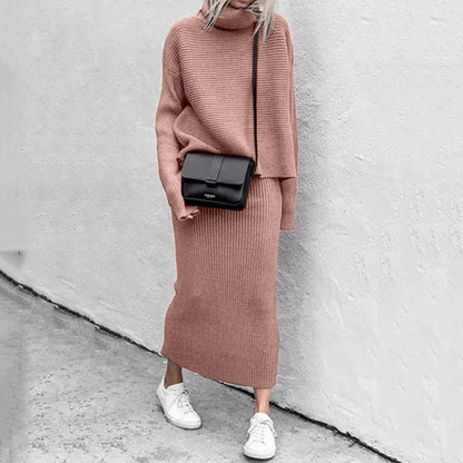 Women's knit top and maxi skirt co-ord set made from soft stretch fabric, featuring a relaxed fit for comfortable all-day wear. 4