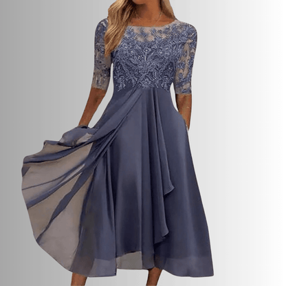 Elegant women's lace dress perfect for wedding guests and formal events, featuring a comfortable fit and intricate lace details. 4