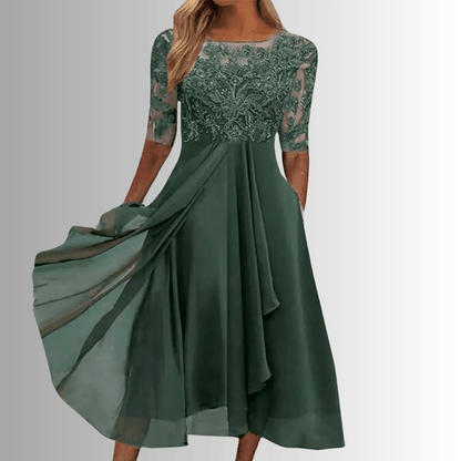 Elegant women's lace dress perfect for wedding guests and formal events, featuring a comfortable fit and intricate lace details. 3