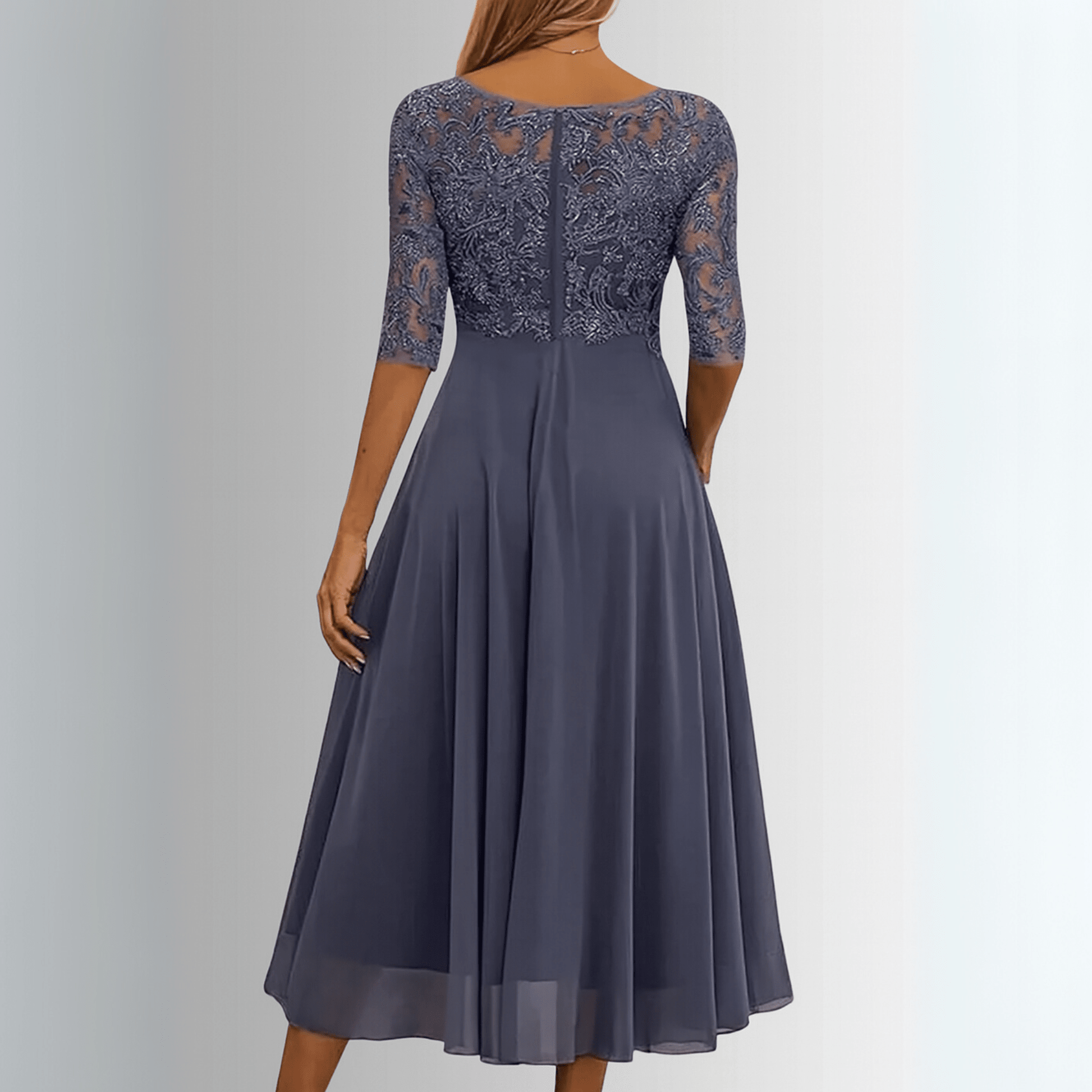 Elegant women's lace dress perfect for wedding guests and formal events, featuring a comfortable fit and intricate lace details. 5