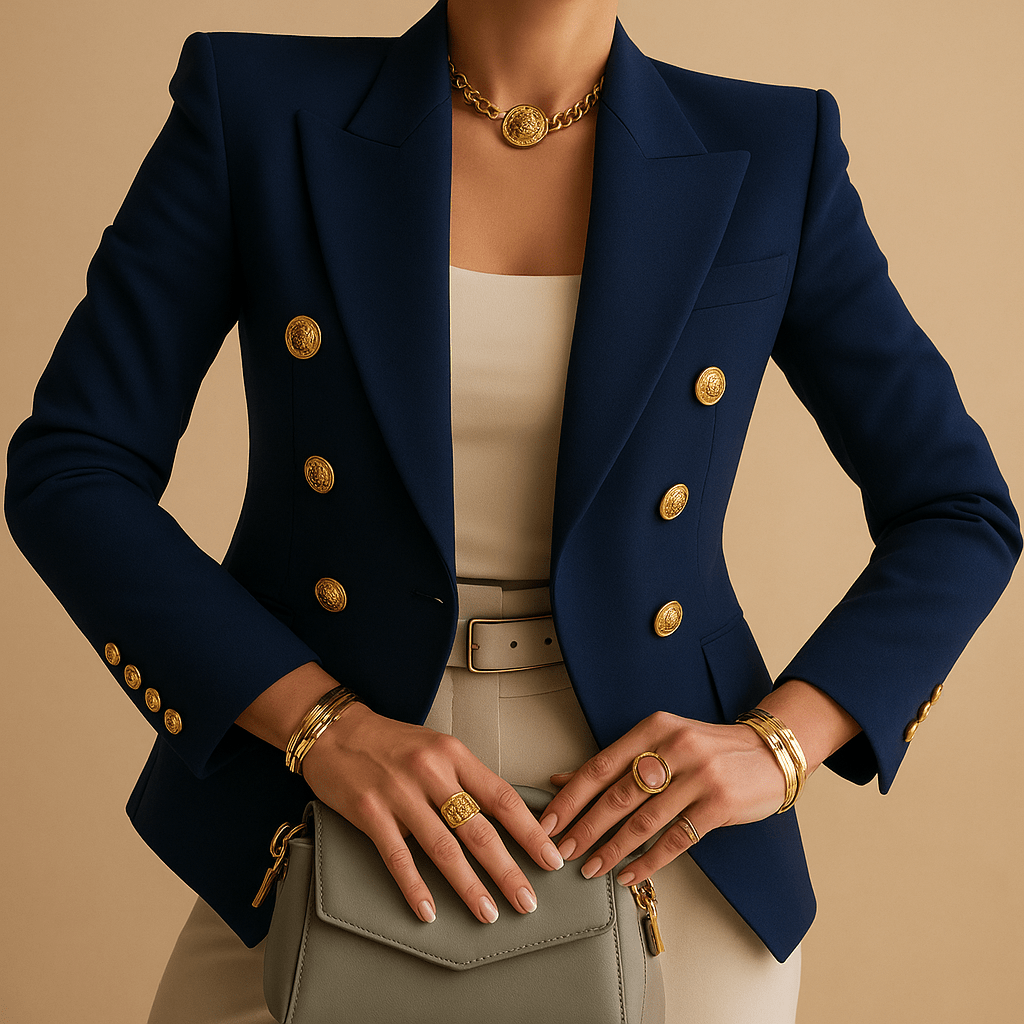 Women's long blazer featuring elegant details, available in black, beige, and gray, perfect for versatile wear in any occasion. 3